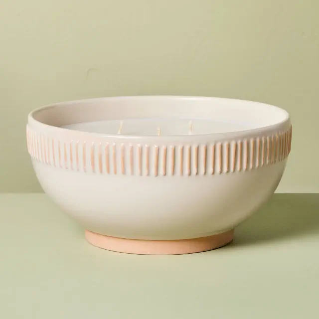 5-Wick Rim Stripe Ceramic Citronella Scented Bowl Candle 42oz Cream - Hearth & Hand™ with Magnolia