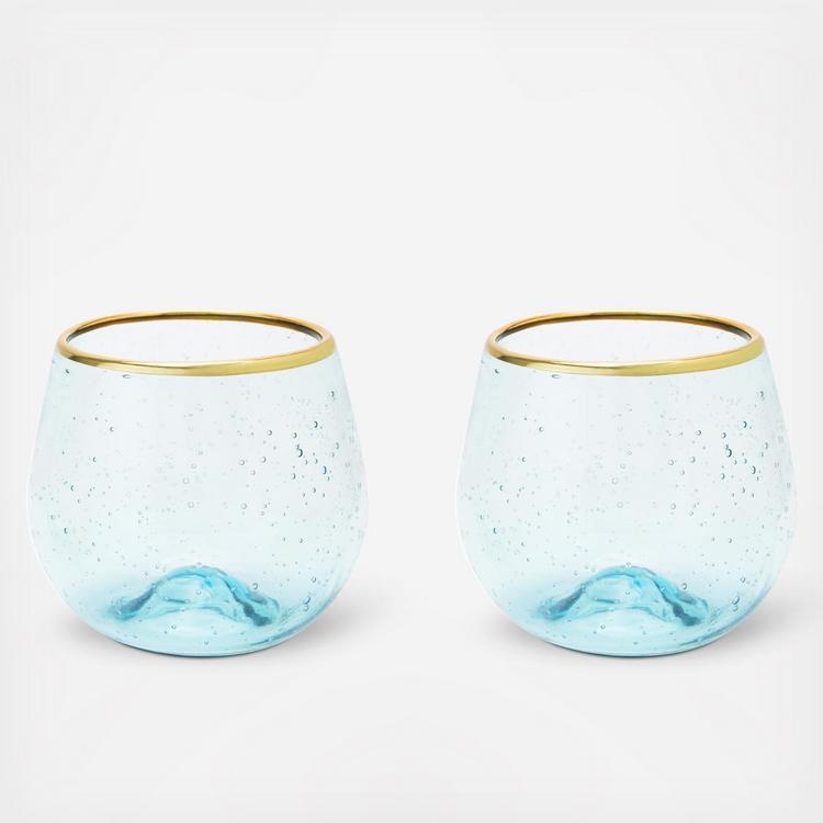 Twine Tortuga Recycled Stemless Wine Glass, Set of 2