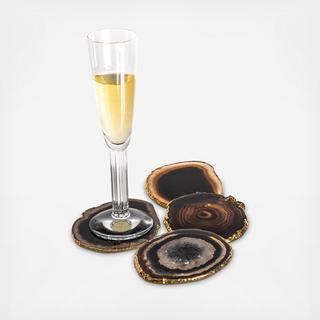 Black Agate Coaster with 24K Gold, Set of 4
