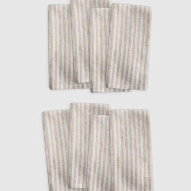 European Linen Stripe Napkins (Set of 8) - Natural/White Stripe