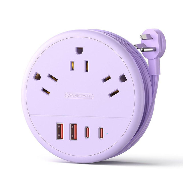 NTONPOWER Purple Travel Power Strip 20W, Travel Essentials, Cruise Essentials 2026 3 Outlets 4 USB Ports(2 USB C), 4FT Wrapped Around Extension Cord for Travel Cruise Ship Beach Vacation Essentials