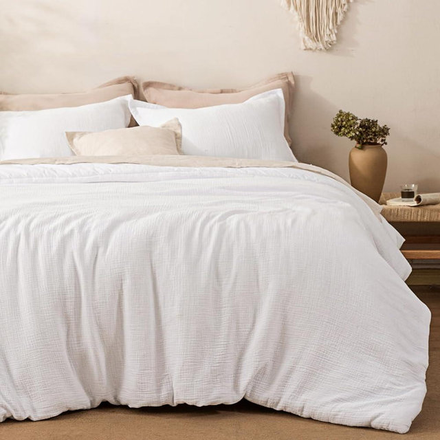 David's Home Cotton Muslin Comforter Set Queen Size,Soft Lightweight Breathable Skin-Friendly Gauze,3 Pieces Beddings with Pillow Shams,Aesthetics Home Decor,Gift for Women Hot Sleeper,White