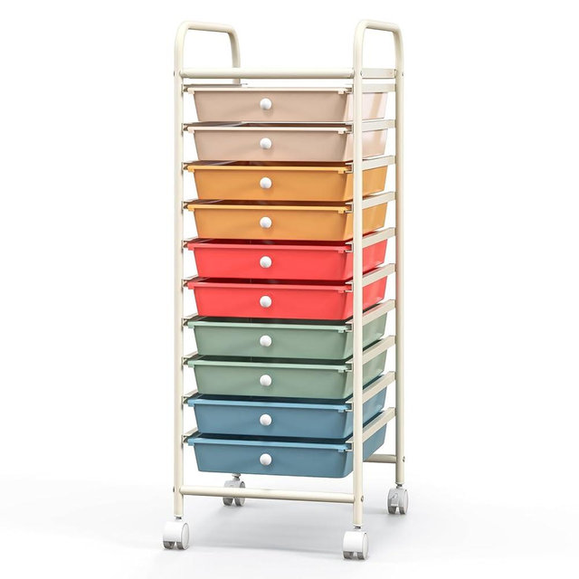 Giantex 10-Drawer Storage Cart w/Universal Wheel, Rolling Cart w/Handle, Home Organizer Storage Unit w/Removable Drawers, Trolley Utility Cart for Kitchen Makeup Living Room Office Play Room