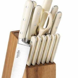 Kitchen Knife Block Set, Linen White