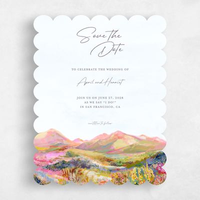 Blue Scalloped Wedding Save the Date - Serene Portrait