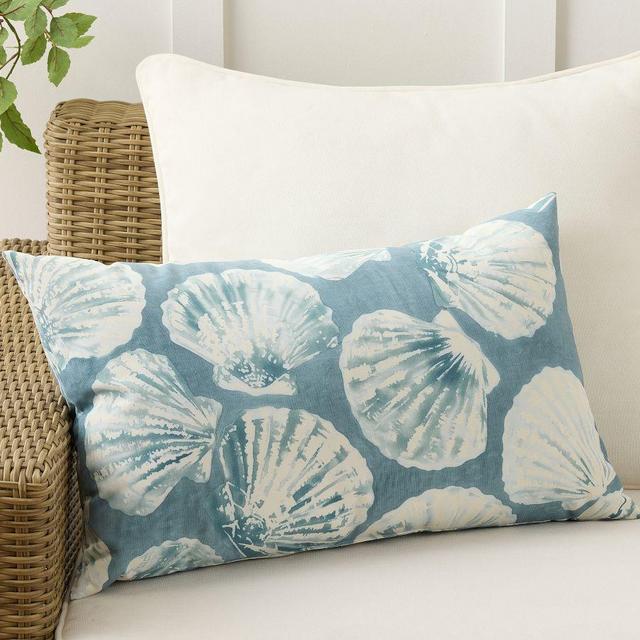 Hermosa Shell Printed Outdoor Lumbar Pillow, 16" x 26", Blue Multi