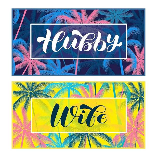 Redbaker 2 Pcs Mr and Mrs Bride and Groom Hubby and Wife Beach Towel 60 x 30 Inch Just Married Towel for Beach Honeymoon Newlywed Couple Microfiber Beach Towel Wedding Gift, 2 Styles (Tree Style)