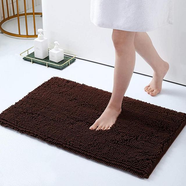 Smiry Luxury Chenille Bath Rug, Extra Soft and Absorbent Shaggy Bathroom Mat Rugs, Machine Washable, Non-Slip Plush Carpet Runner for Tub, Shower, and Bath Room(20''x32'', Brown)
