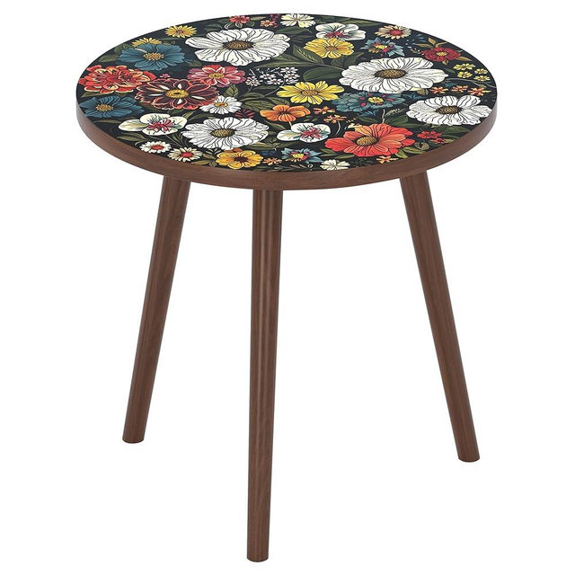 Permory Round End Table, Small Side Table with Colorful Flowers Finish, Accent Table Ideal for Any Room (15.7" Dia. x 18.5" H, Datura)