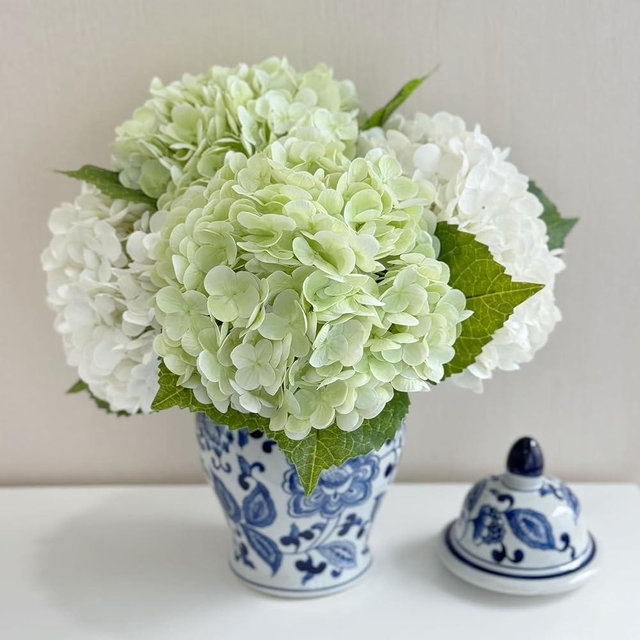 ZYTUYO 4 Pcs 21'' Realistic Real Touch Hydrangeas Aritificial Flower Faux Latex Hydrangeas for Home Decor Kitchen Living Room Dinner Table Flower Baby Shower Wedding Arrangement 2 White 2 Light Green