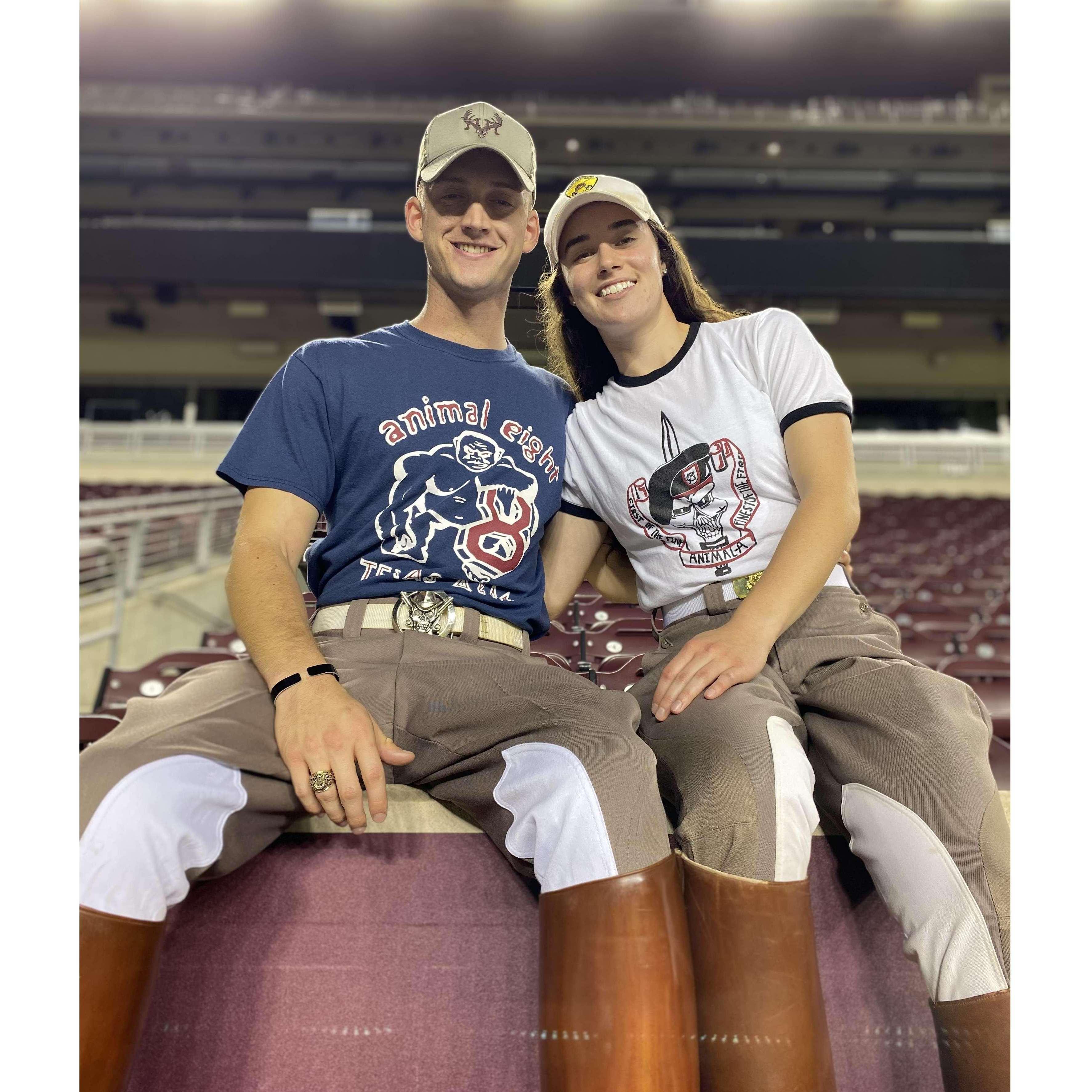 End of senior year football season...Nathan and I got to rep our Corps units! I was in Company A-1, "Animal A," and Nathan was in Squadron 8, "Outlaw 8" (he's got on a throwback Animal 8 shirt here).