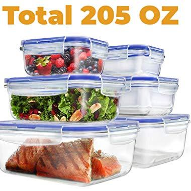 [6 Pack 205 OZ] - Glass Meal Prep Containers - Food Prep Containers with Locking Lids - Food Meal Prep Storage Containers Airtight - Glass Bento Box Lunch Containers - BPA Free Container