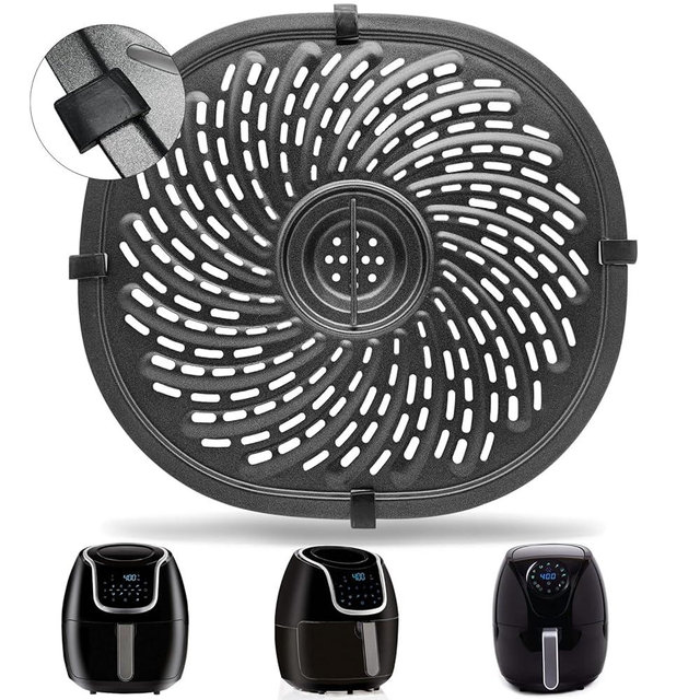 Replacement Parts for PowerXL Vortex 7 QT Air Fryer, Oval 10.3''*9.5'' Food Grade Stainless Steel Air Fryer Accessories Grill Pan Grill Plate Crisper Plate Tray Rack with Rubber Bumpers