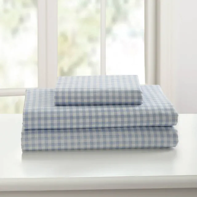 Laurel & Mayfair King Gingham Print Sheet Set Blue