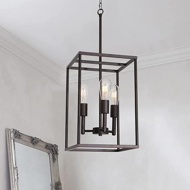XINCAN 3 Light Farmhouse Dining Room Chandelier in Black Finish Industrial Cage Pendant Hanging Lighting Fixture for Kitchen Island Foyer Entryway Hallway