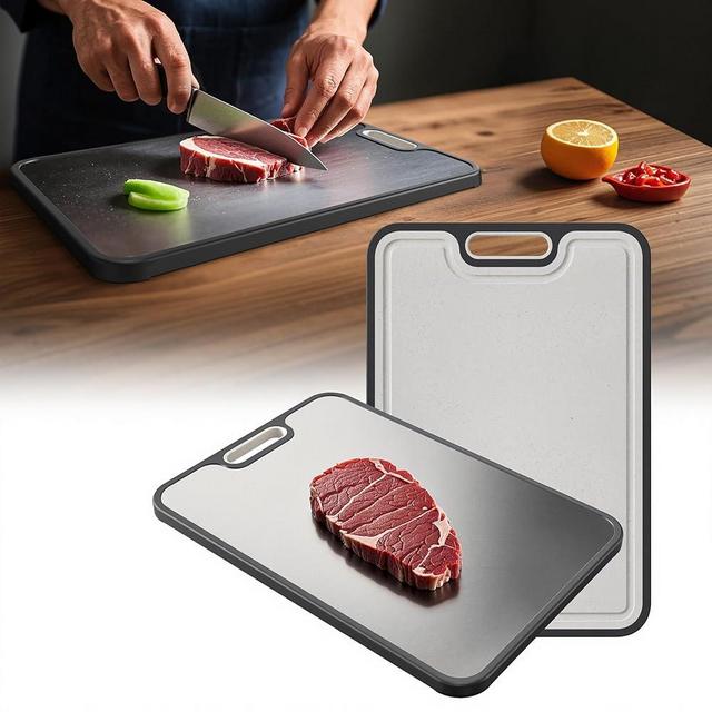 URMONA Cutting Board Double Sided, Cutting Boards For Kitchen, Food-Grade, Easy to Clean (304 Stainless Steel + Wheat Straw - 15 x 11 in)