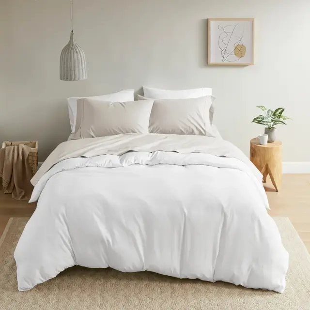 4 Pcs Stylish Solid Cotton Sheet Sets, All Season Bedding Set, Cozy Home Textile for Modern Bedroom Decor, Ivory, Queen