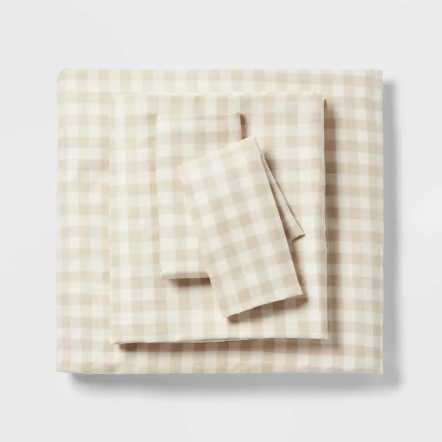 King Microfiber Sheet Set Khaki Gingham - Room Essentials™