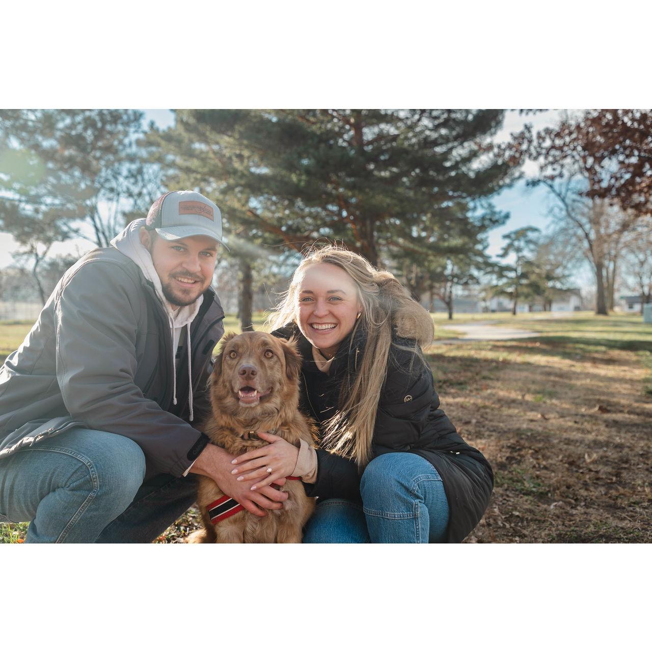 Aaron popped the question to Kenzie at the park across the street from their new townhouse in Overland Park. Of course, sweet Mocha was with to congratulate her humans on their engagement!