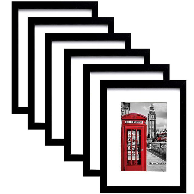PEALSN 5x7 Picture Frame Set of 6, Display Pictures 4 x 6 with Mat or 5 x 7 Without Mat for Wall Mounting or Table Top Display, Photo Frames Collage for Wall Decor, Black.