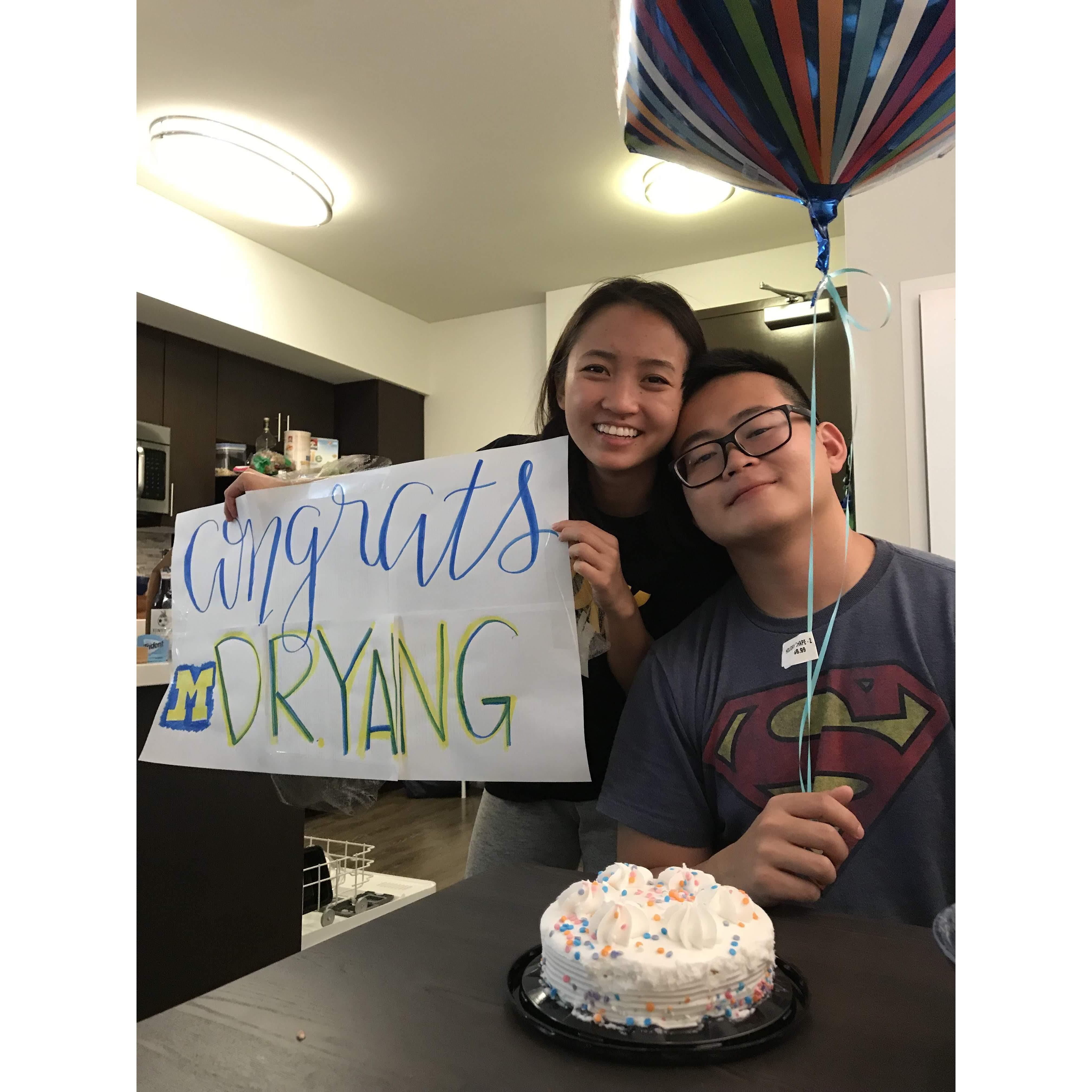 The day Daniel got accepted into UofM med school