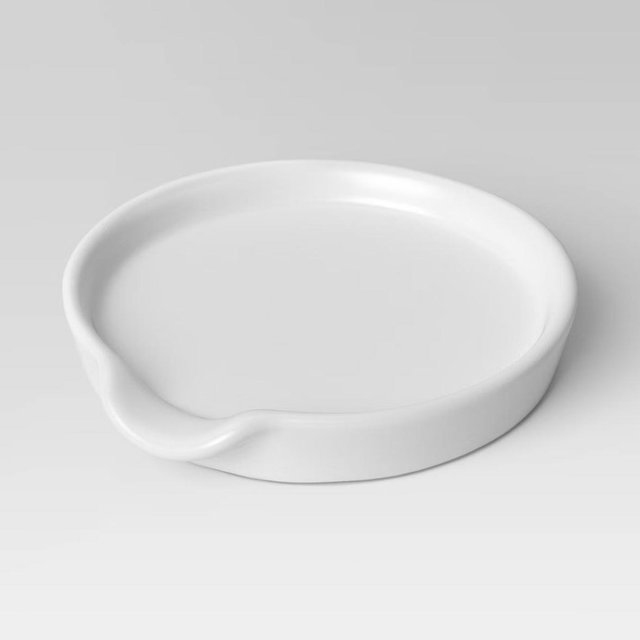 Stoneware Spoon Rest - Threshold™: White Ceramic Spoon Holder, Dishwasher-Safe, 5.25" x 5"
