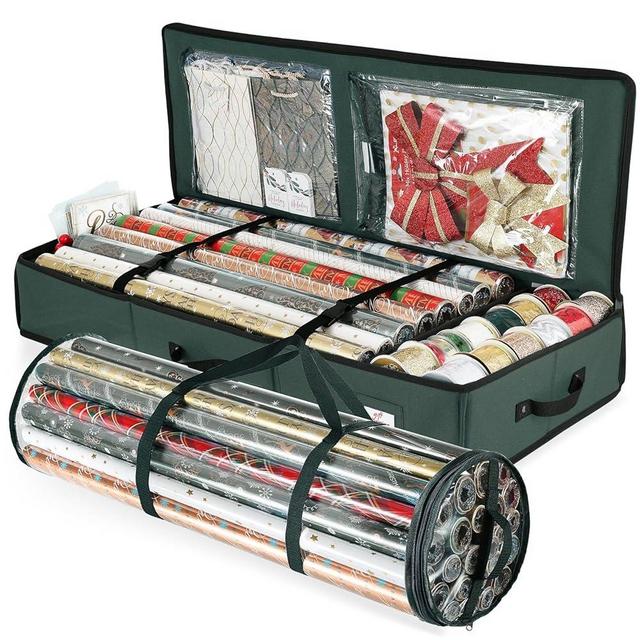 Hearth & Harbor Wrapping Paper Storage Container - Christmas Storage Bag with Interior Pockets - Gift Wrapping Organizer Storage Fits Up to 36 Rolls of 40" - Tear Proof Wrapping Paper Organizer