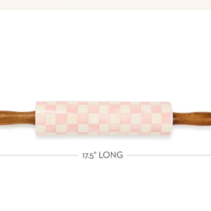 Rolling Pin, Ceramic Decorative Roller Pin for Baking, Pink-and-White Rosy Check