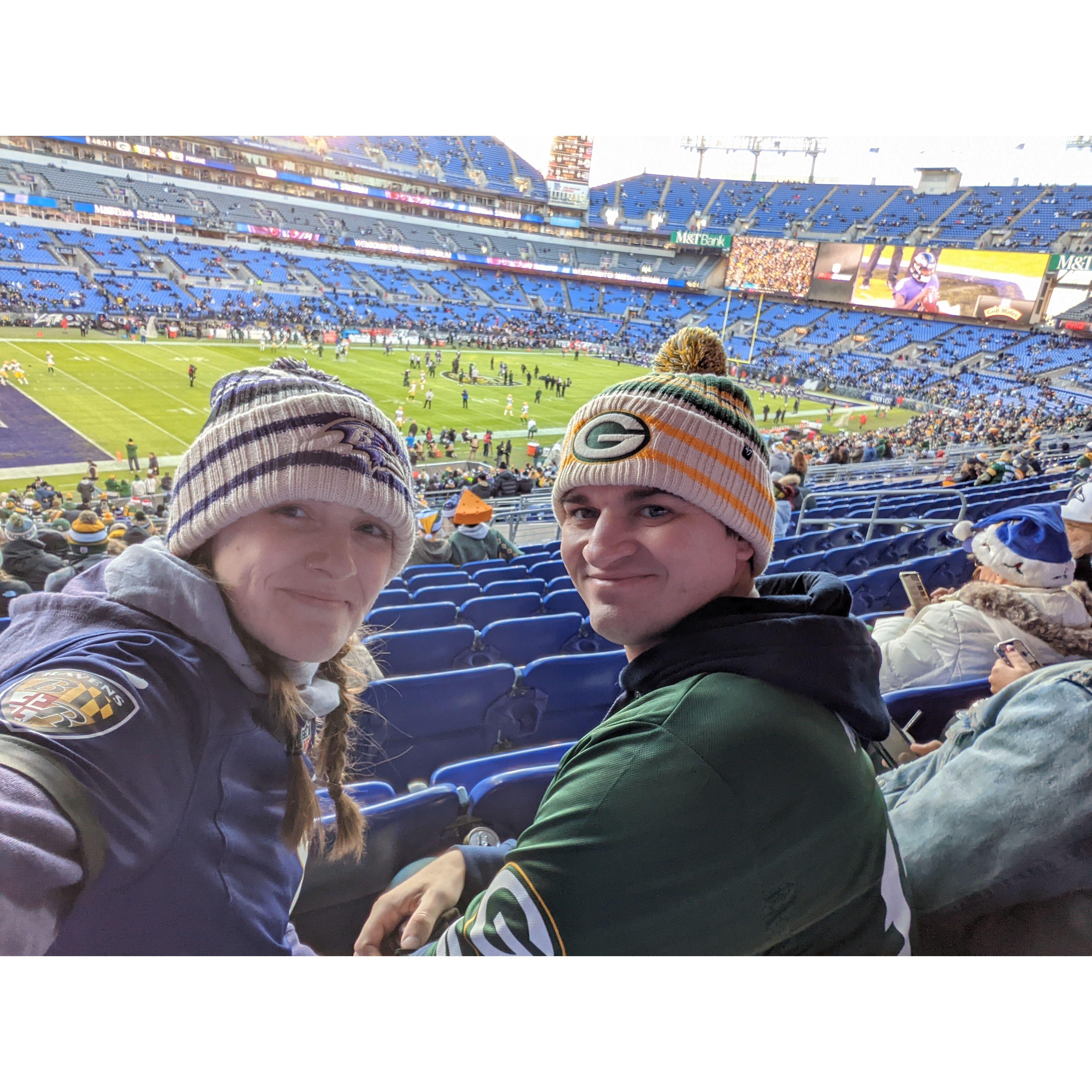 Our second NFL game together and first in Baltimore. Packers won 31-30!