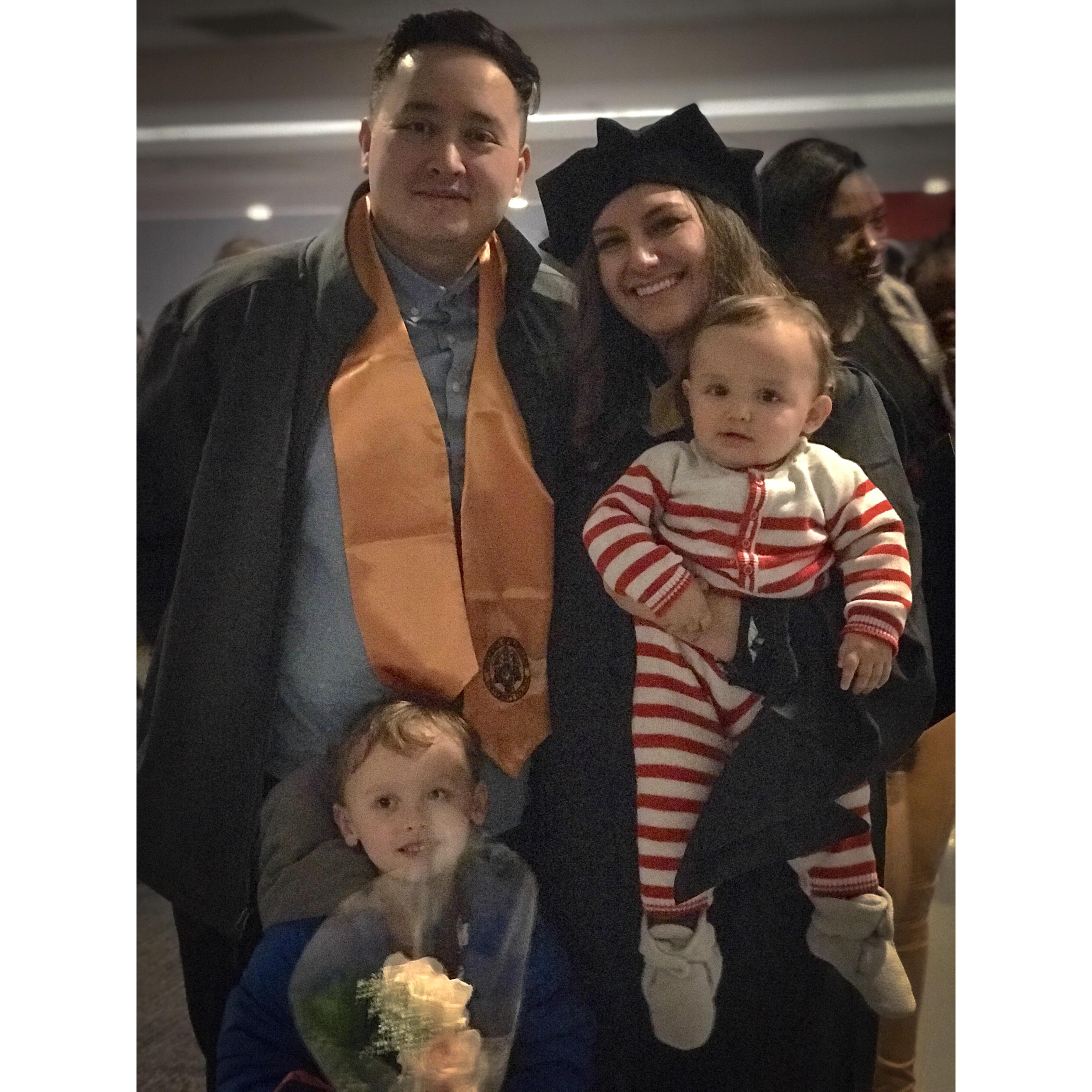 Alan & Emilee with kids Colin an Miles at Emilee’s graduation Dec 2018