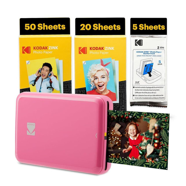 Kodak Step Instant Smartphone Photo Printer - 75 Sheets Bundle - Portable Mini Color Wireless Mobile Printer - Zink 2x3” Sticky-Back Photos - Bluetooth Compatible with Smart Devices - Fun App -Pink