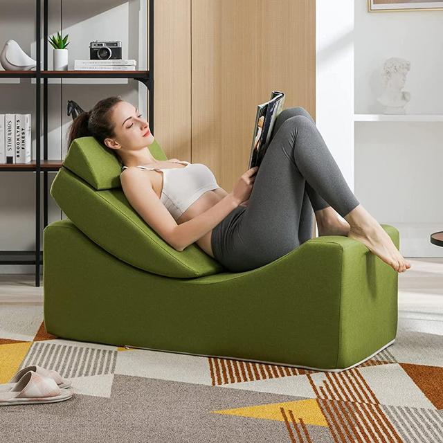 Mjkone Modern Chaise Longue for Yoga, Yoga Chair for Better Relaxation, Multi-Functional Foam Yoga Sofa Couches for Living Room/Apartment/Office/No Need Assembly (Green)