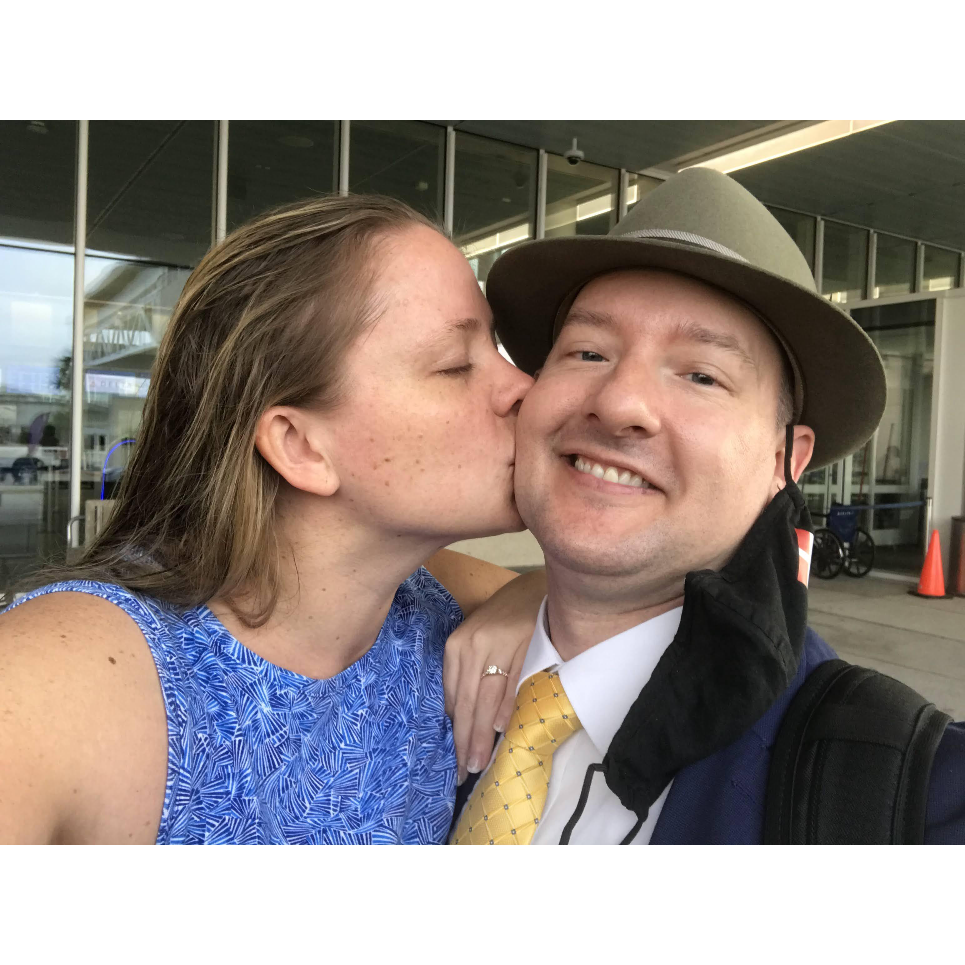 This is our pose, apparently. Steven travels so much that we're starting to know the names of the TSA agents in the CHS airport!