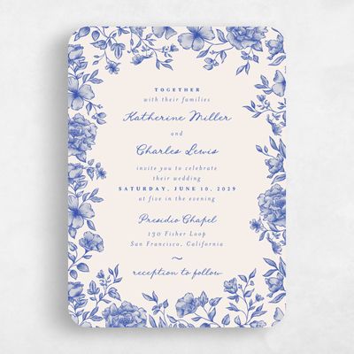 Blue Rounded Wedding Invitation - Sogno Classic