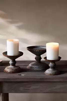 Aged Iron Pillar Candle Holder