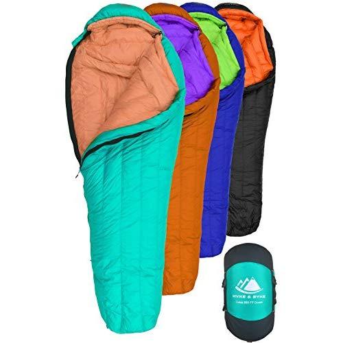 Hyke & Byke Eolus 0 Degree F 800 Fill Power Hydrophobic Goose Down Sleeping Bag with ClusterLoft Base - Ultra Lightweight 4 Season Men’s and Women’s Mummy Bag Designed for Backpacking
