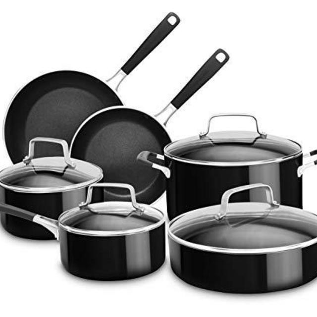 KitchenAid KC2AS10OB 10 Piece Aluminum Nonstick Set, Onyx Black, Large