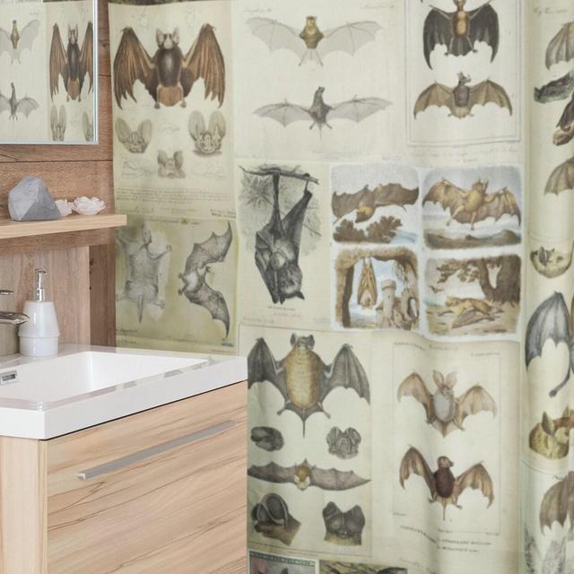 Bat Shower Curtain Halloween Bathroom Dark Academia Decor | Goth Shower Curtain | Vampire Bat Shower Curtain | Fabric Shower Curtain 4 sizes