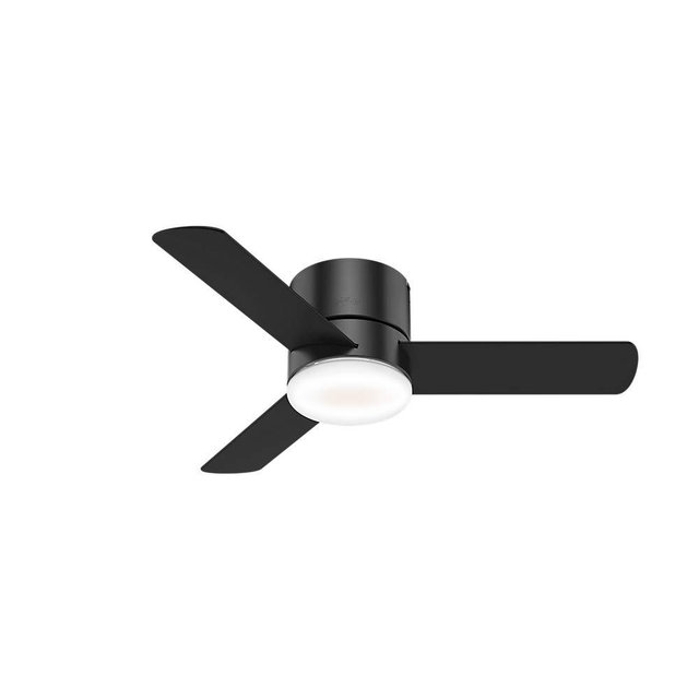 Hunter Indoor Low Profile Ceiling Fan with LED Light and remote control - Minimus 44 inch, Black, 59453