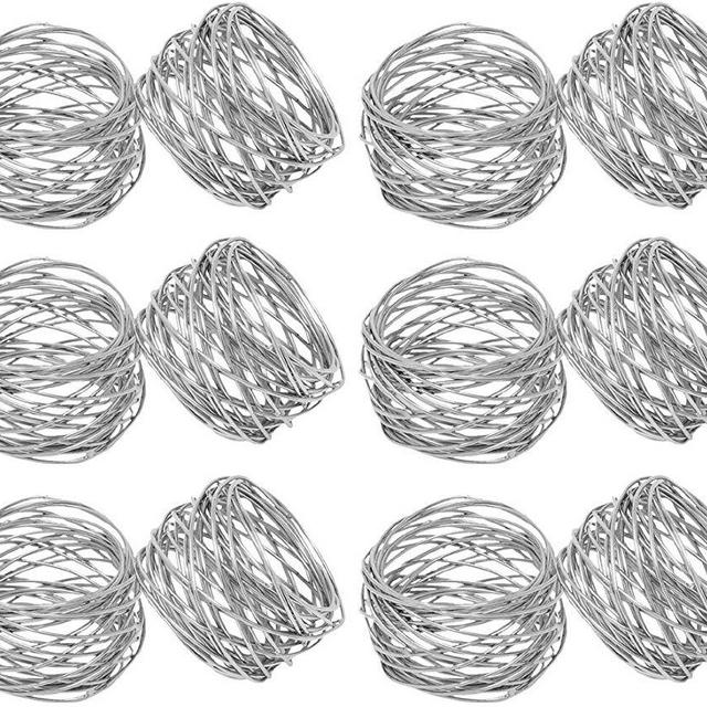 SKAVIJ Metal Mesh Napkin Rings Set New Year Decoration for Table (Dia-2 Inch, Pack of 12, Silver)