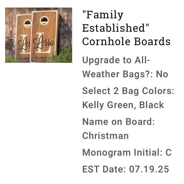 "Family Established" Cornhole Boards