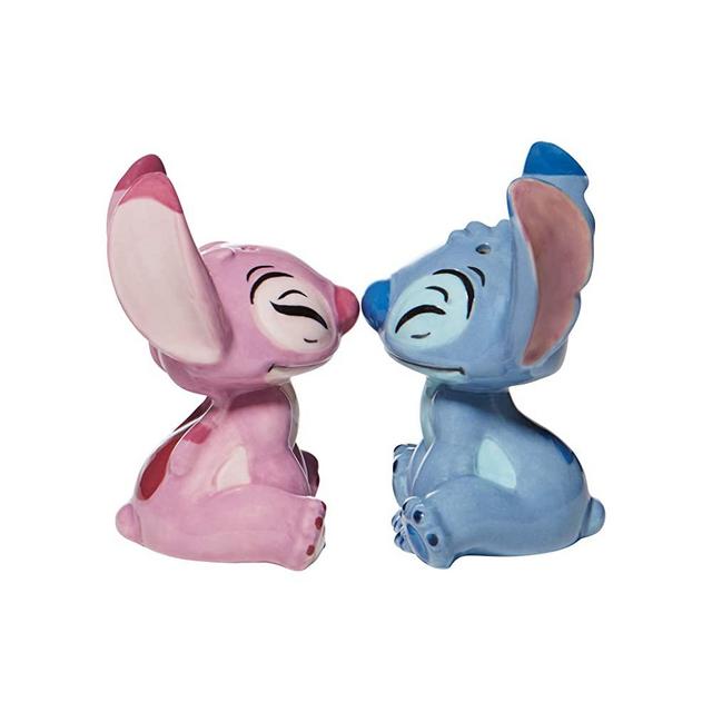 Enesco Disney Ceramics Stitch and Angel Salt and Pepper Shaker Set, 3.5 Inch, Multicolor