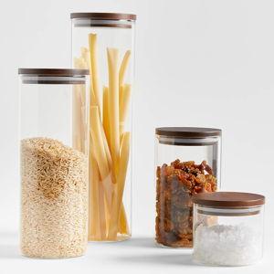 Crate & Barrel Medium Round Glass Canister with FSC-Certified Dark Acacia Wood Lids + Reviews | Crate & Barrel