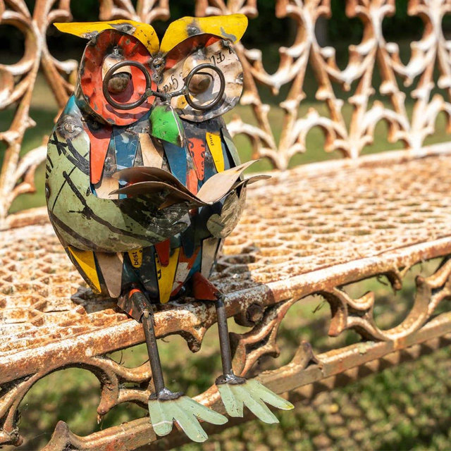 Upcycled Tin Owl Statue Recycled Metal Sculpture