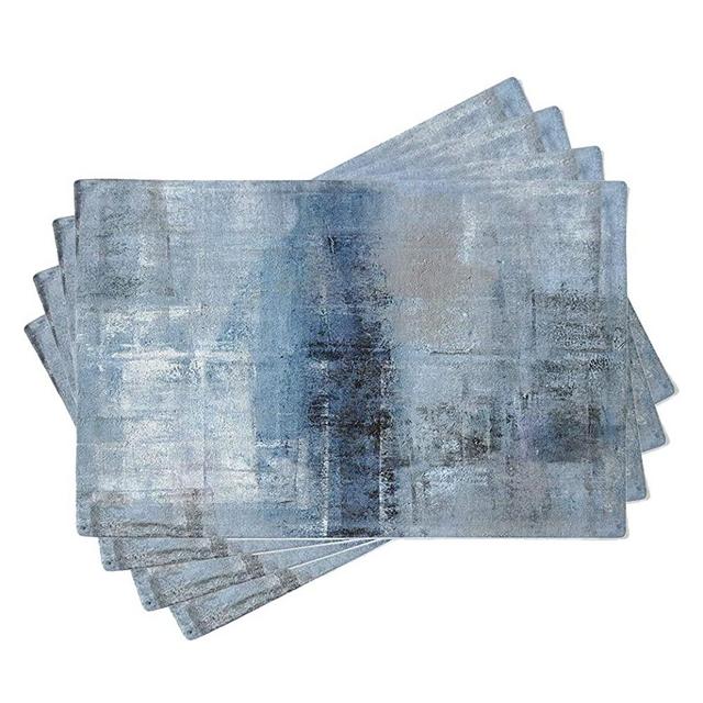 Pakaku Abstract Art Painting Placemats Set of 4 12X18 Inch Table Mats Modern Texture Blue Washable Fabric for Kitchen Dinning