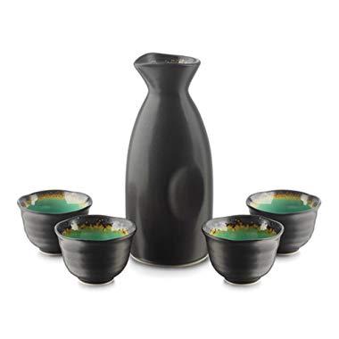 Happy Sales HSSS-TURQ32, Perfect 5 pc Ceramic Sake set, Turquoise Black