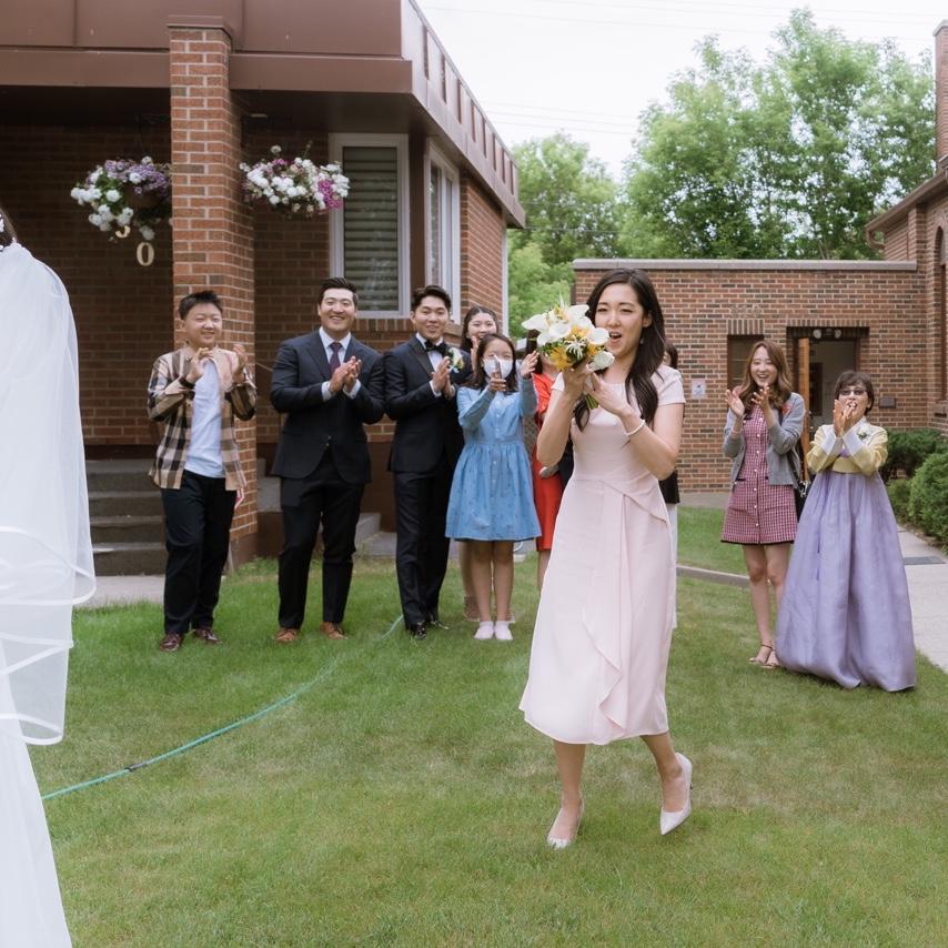 When Angela was ecstatic to catch the bouquet