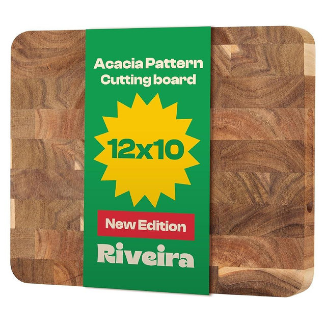 Riveira Acacia Wood Cutting Board Gourmet Acacia Grandeur: 12 x 10 Wooden Chopping Board Natural Wooden Cutting Boards For Kitchen Decorative Innovative Juice Grooves