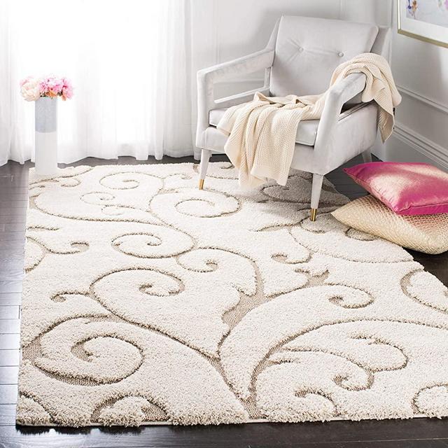 Safavieh Florida Shag Collection SG455-1113 Scrolling Vine Graceful Swirl Area Rug, 8' x 10', Cream/Beige