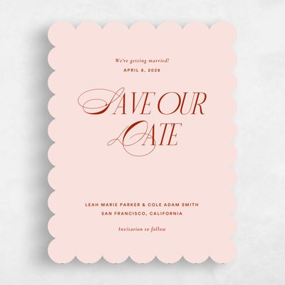 Pink Scalloped Wedding Save the Date - Marion Portrait